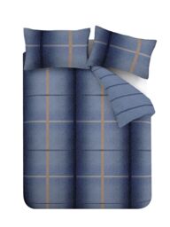 Catherine Lansfield 'Brushed Cotton Melrose Tweed Check' Duvet Cover Set in Blue - Size: Double - thumbnail 5