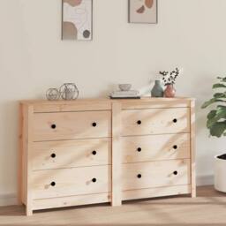 Berkfield Home Sideboard 140x35x80 cm Solid Wood Pine in Light Tan - Size: 140 x 35 x 80 cm - thumbnail 2