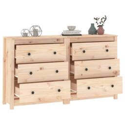 Berkfield Home Sideboard 140x35x80 cm Solid Wood Pine in Light Tan - Size: 140 x 35 x 80 cm - thumbnail 4
