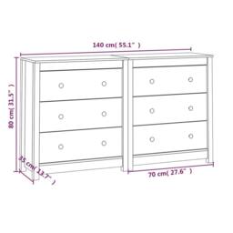 Berkfield Home Sideboard 140x35x80 cm Solid Wood Pine in Light Tan - Size: 140 x 35 x 80 cm - thumbnail 7