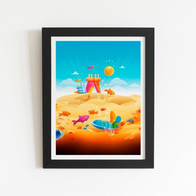 "Warren Reed - Designer Fishes On A Beach Holiday Framed Art Print in Black - Size: W24"" x H36""" - image 1
