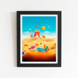 "Warren Reed - Designer Fishes On A Beach Holiday Framed Art Print in Black - Size: W24"" x H36""" - thumbnail 1