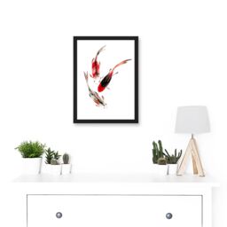 Artery8 Japan Koi Fish Black & Red Swimming Artwork Framed Wall Art Print A4 - thumbnail 2