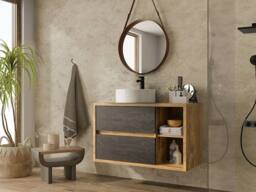 Vente-unique Wall-Hung Bathroom Unit With Round Basin - Natural & Anthracite in Light Oak - thumbnail 1