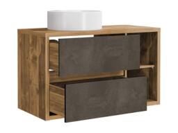 Vente-unique Wall-Hung Bathroom Unit With Round Basin - Natural & Anthracite in Light Oak - thumbnail 6