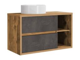 Vente-unique Wall-Hung Bathroom Unit With Round Basin - Natural & Anthracite in Light Oak - thumbnail 5