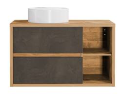 Vente-unique Wall-Hung Bathroom Unit With Round Basin - Natural & Anthracite in Light Oak - thumbnail 4