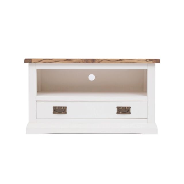 Cabinet Bits Cosenza Off-White 1 Drawer TV Cabinet Brass Drop Handle - image 1