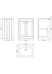Balterley 600mm Floor Standing 2 Door Unit & Stone Basin 1 Tap Hole - Satin Grey - thumbnail 5