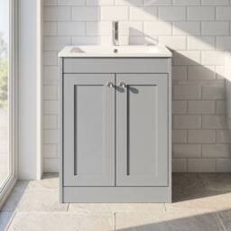 Balterley 600mm Floor Standing 2 Door Unit & Stone Basin 1 Tap Hole - Satin Grey - thumbnail 6
