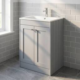 Balterley 600mm Floor Standing 2 Door Unit & Stone Basin 1 Tap Hole - Satin Grey - thumbnail 4