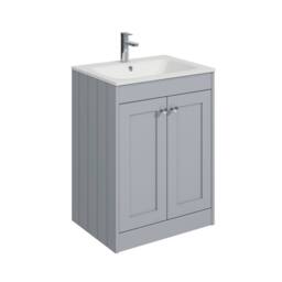 Balterley 600mm Floor Standing 2 Door Unit & Stone Basin 1 Tap Hole - Satin Grey