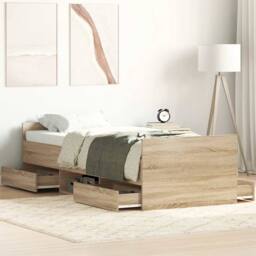 Berkfield Home Durable Bed Frame with Headboard & Footboard Sonoma Oak 100x200 cm in Light Oak - thumbnail 2