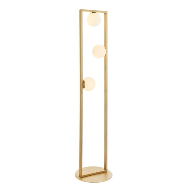 Loops 1410mm Brushed Gold Geometric 3 Light Floor Lamp & Glass Opal Sphere Shades in Clear - image 1