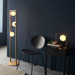 Loops 1410mm Brushed Gold Geometric 3 Light Floor Lamp & Glass Opal Sphere Shades in Clear - thumbnail 5