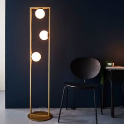 Loops 1410mm Brushed Gold Geometric 3 Light Floor Lamp & Glass Opal Sphere Shades in Clear - thumbnail 3