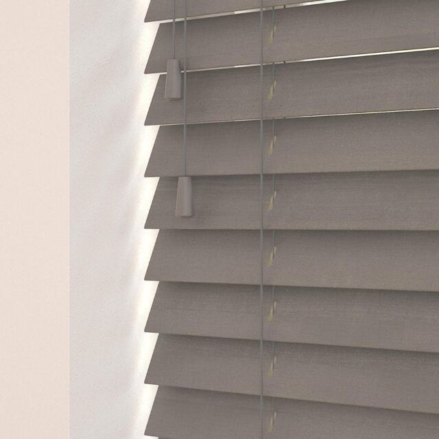 New Edge Blinds Wooden Venetian Blinds with Strings (120cm Drop) in Grey - Size: 60 cm - image 1