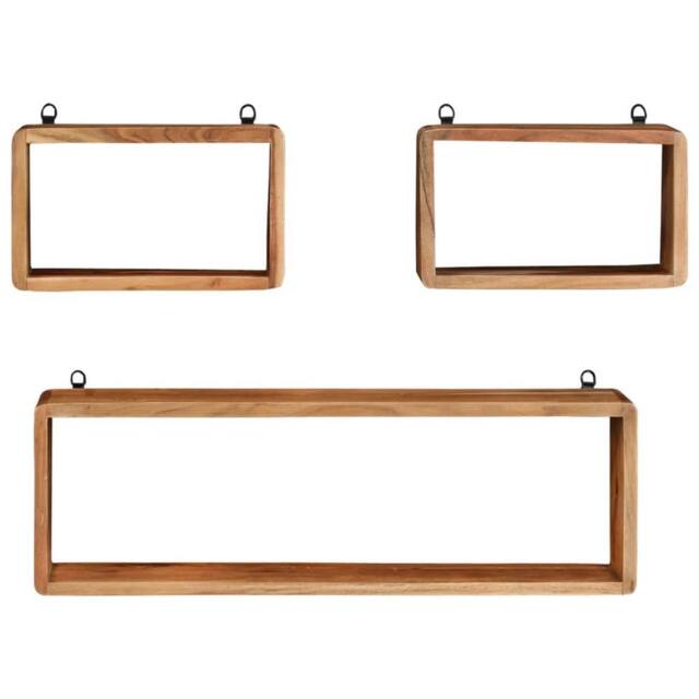 Berkfield Home 3 Piece Wall Cube Shelf Set Soild Acacia Wood in Brown - image 1