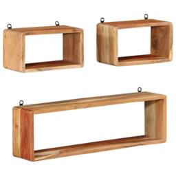 Berkfield Home 3 Piece Wall Cube Shelf Set Soild Acacia Wood in Brown - thumbnail 2