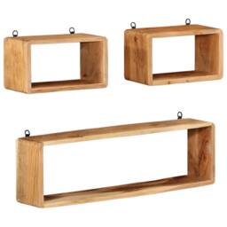 Berkfield Home 3 Piece Wall Cube Shelf Set Soild Acacia Wood in Brown - thumbnail 8