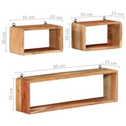 Berkfield Home 3 Piece Wall Cube Shelf Set Soild Acacia Wood in Brown - thumbnail 7