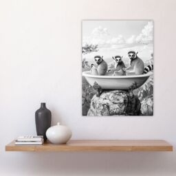 "Artery8 Ring-tailed Lemurs in Bathtub Black White Surreal Wall Art Print in Grey - Size: W24"" x H32""" - thumbnail 4