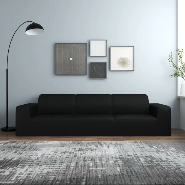 Berkfield Home 4-Seater Stretch Couch Slipcover Black Polyester Jersey - image 1