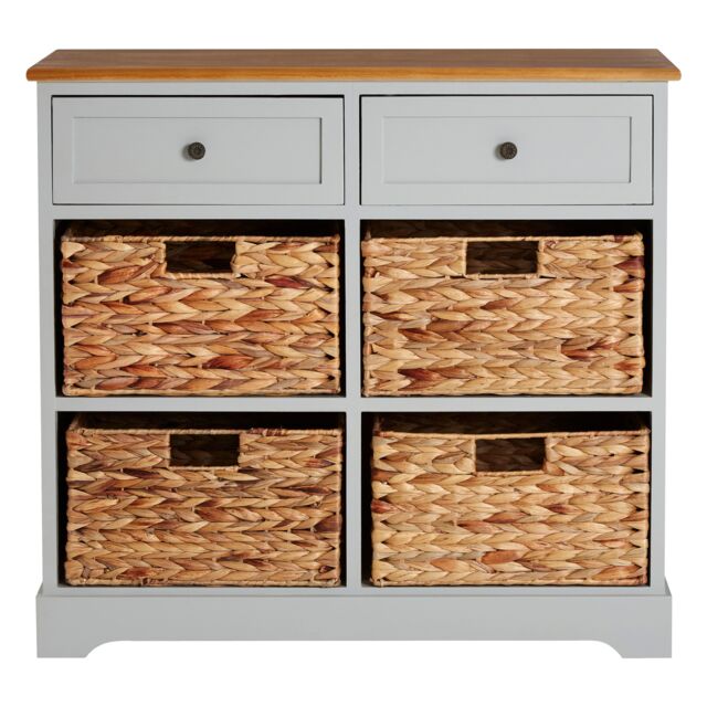Orsina Rustic Style Two Drawers Four Baskets Cabinet, Compact Design Display Cabinet, Spacious Side Cabinet in Grey - image 1