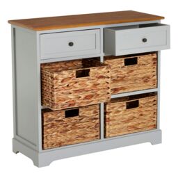 Orsina Rustic Style Two Drawers Four Baskets Cabinet, Compact Design Display Cabinet, Spacious Side Cabinet in Grey - thumbnail 3