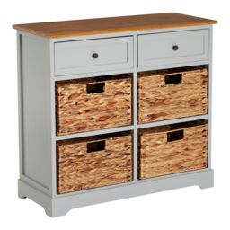 Orsina Rustic Style Two Drawers Four Baskets Cabinet, Compact Design Display Cabinet, Spacious Side Cabinet in Grey - thumbnail 2
