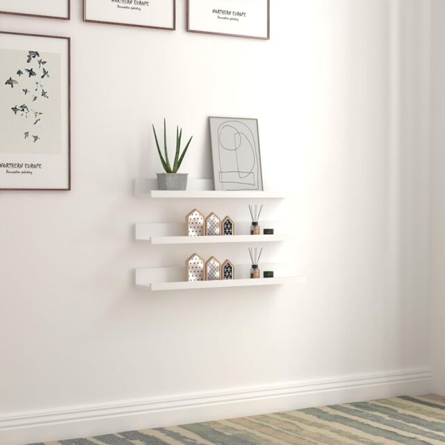 Xample Floating Shelves Wood Set 3 Wall Mounted Shelf Display Book Shelf in White - image 1