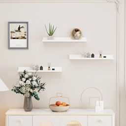Xample Floating Shelves Wood Set 3 Wall Mounted Shelf Display Book Shelf in White - thumbnail 2