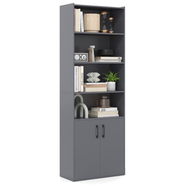 Gymax 178cm Bookcase 6-tier Modern Style Storage Cabinet With Shelves in Grey - image 1