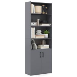 Gymax 178cm Bookcase 6-tier Modern Style Storage Cabinet With Shelves in Grey - thumbnail 1