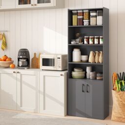 Gymax 178cm Bookcase 6-tier Modern Style Storage Cabinet With Shelves in Grey - thumbnail 7