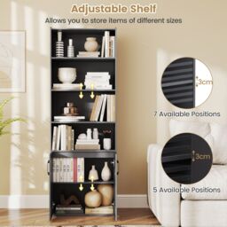 Gymax 178cm Bookcase 6-tier Modern Style Storage Cabinet With Shelves in Grey - thumbnail 6