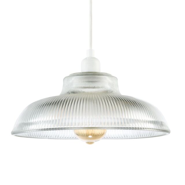 Happy Homewares Classic American Diner Clear Ribbed Glass Ceiling Pendant Light Shade - image 1