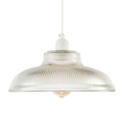 Happy Homewares Classic American Diner Clear Ribbed Glass Ceiling Pendant Light Shade - thumbnail 5