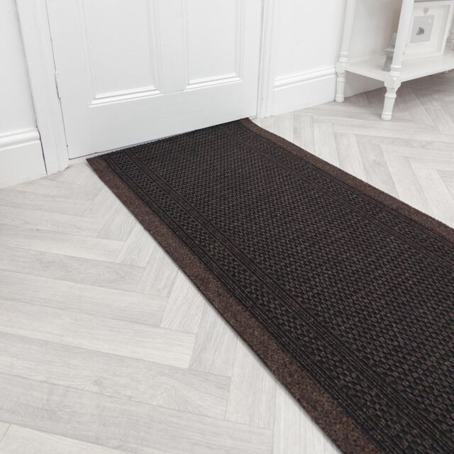 runrug Hallway Carpet Runner Rug - Hardwearing & Durable, 7mm - 'Aztec' in Dark Brown - Size: 80 cm x 360 cm - image 1
