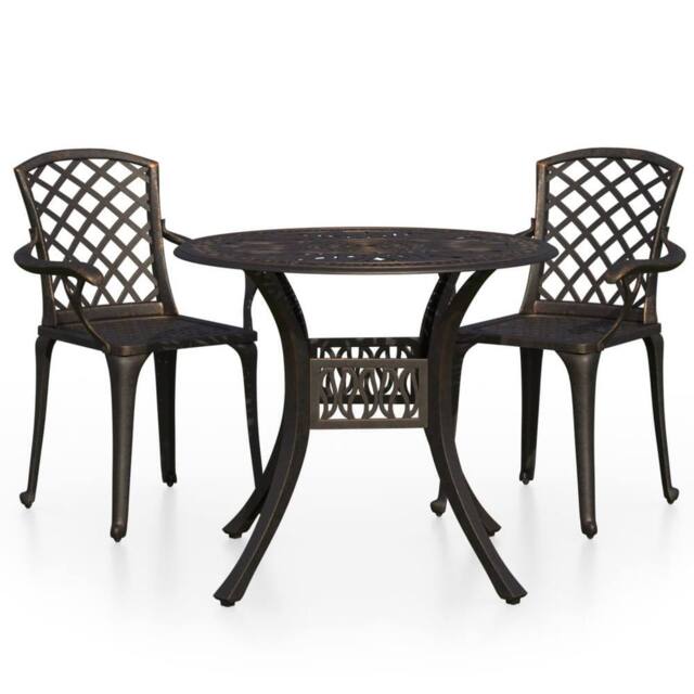 Berkfield Home 3 Piece Bistro Set Cast Aluminium Bronze in Brown - image 1