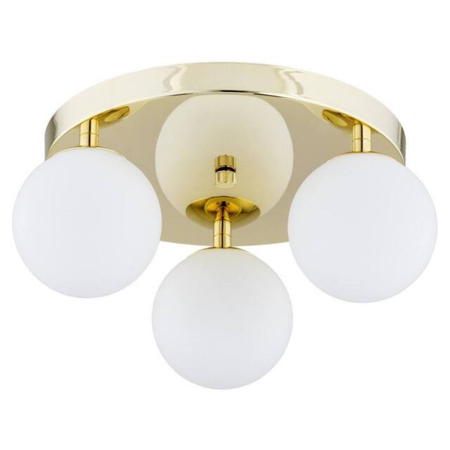 Netlighting Flavio Globe Ceiling 3 Light Brass Steel Glass Opal Matt IP44 in Gold - image 1