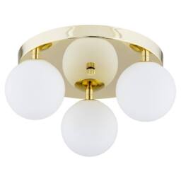 Netlighting Flavio Globe Ceiling 3 Light Brass Steel Glass Opal Matt IP44 in Gold