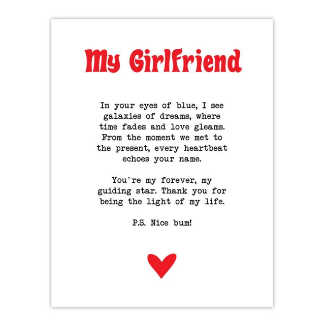 "Artery8 Love Poem Blue Eyes Girlfriend Romantic Poetry Wall Art Print in White - Size: W24"" x H32""" - image 1
