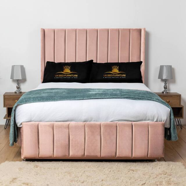 UK Bed Furniture Arizona Wingback Divan Bed Base with 54 Inch Headboard - No Storage in Pink - Size: Super King - image 1