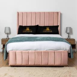 UK Bed Furniture Arizona Wingback Divan Bed Base with 54 Inch Headboard - No Storage in Pink - Size: Super King - thumbnail 1