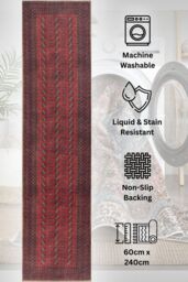 Kukoon Washable Runner Rug Red persian Style Long Hallway Carpet Mat 60cm x 240cm in Dark Red - Size: 60 cm x 240 cm - thumbnail 1