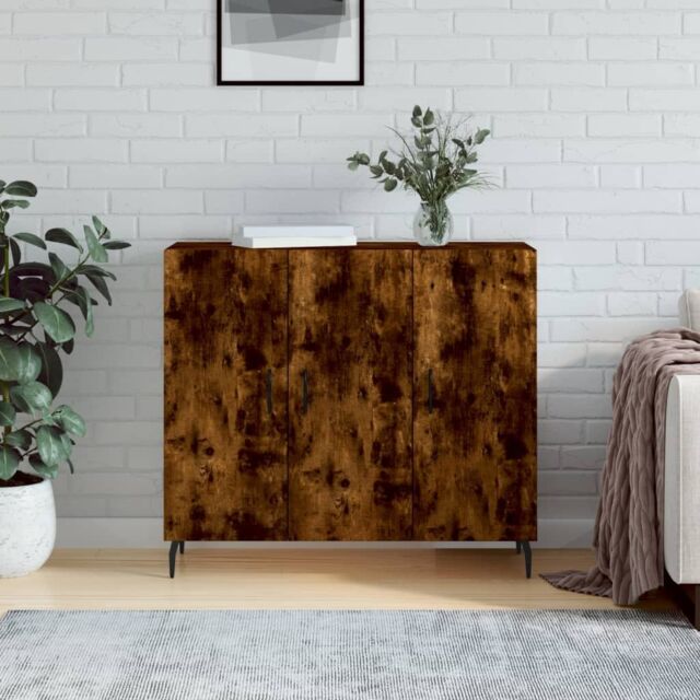 Berkfield Home Sideboard Smoked Oak 90x34x80 cm Engineered Wood in Brown - Size: 90 x 34 x 80 cm - image 1