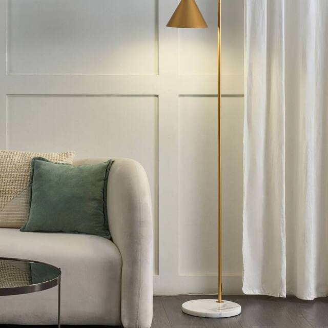 Wyld and Coco Gold Marble Floor Lamp with Cone Shade Modern Office Lighting - image 1