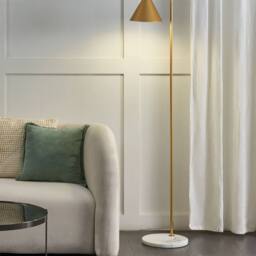 Wyld and Coco Gold Marble Floor Lamp with Cone Shade Modern Office Lighting