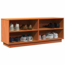 Berkfield Home Shoe Cabinet Wax Brown 110x34x45 cm Solid Wood Pine - Size: 110 x 34 x 45 cm - thumbnail 4